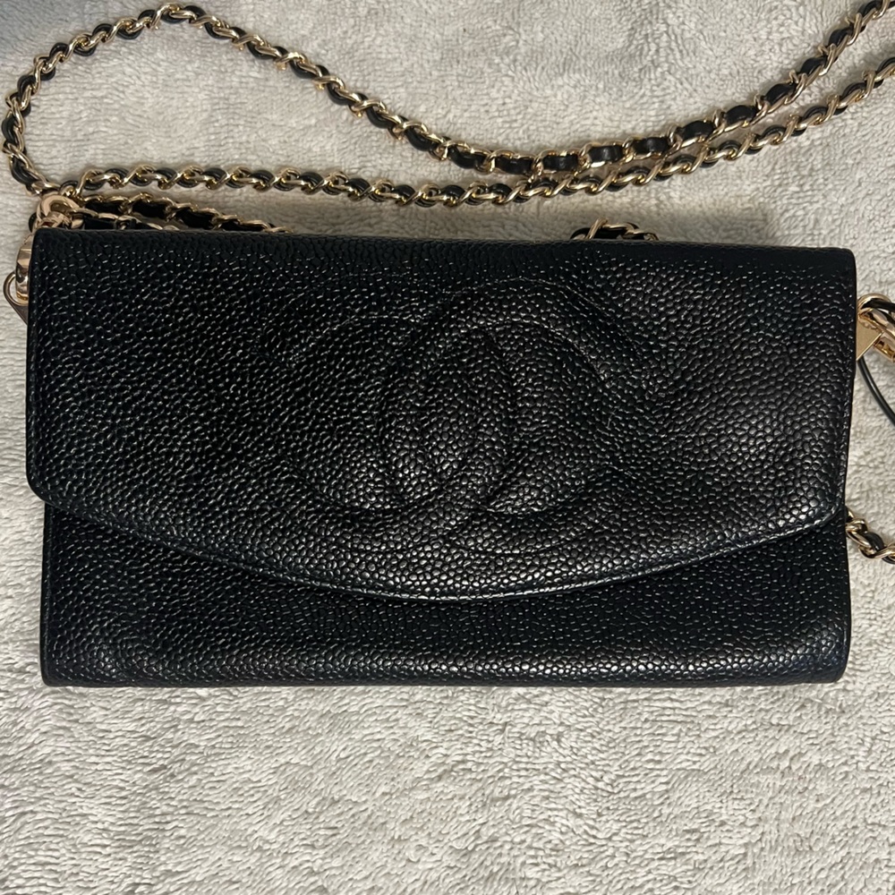 SOLD - Chanel Timeless Double Flap Wallet - Black Caviar Leather - WOC